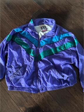 Vintage 80s-90s Basic Rituals Purple Teal Color Block Windbreaker Jacket, Size